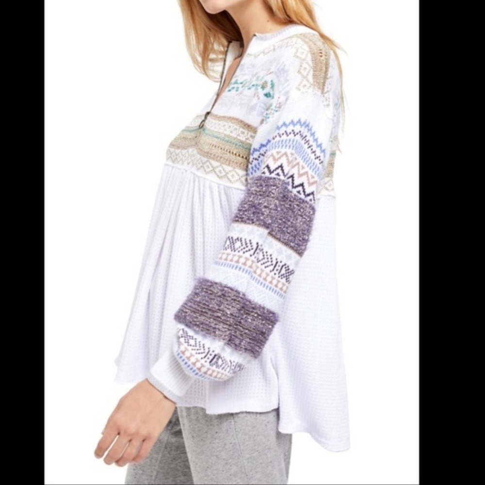 Free People Cabin Fever Swit Sweater Long Sleeve Half Zip  Metallic White Sm NWT - Picture 12 of 16